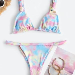 ZAFUL Tie Dye Cutout Tie Side Bandeau Bikini Swimw